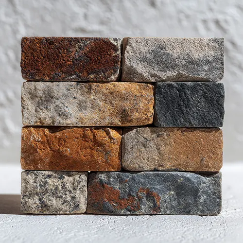 Modern house exterior with brick wall and stone cladding finish